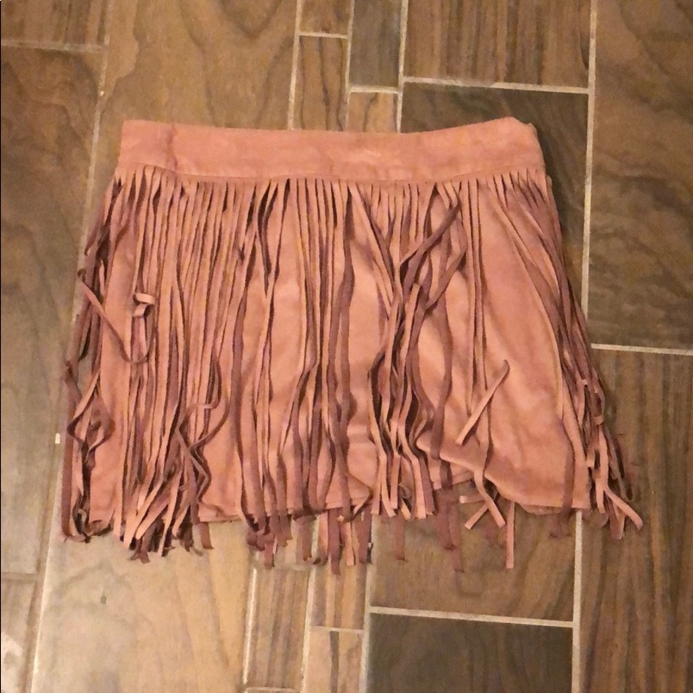 Brown suede fringe skirt